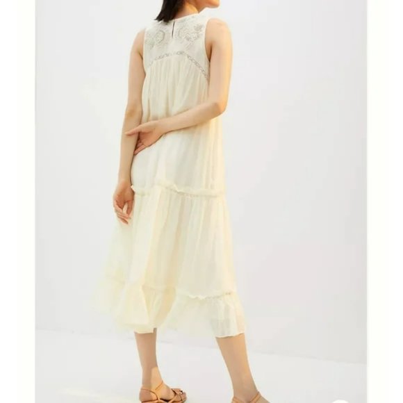 Anthropologie Pinnacle Cream Embroidered Maxi Boho Dress Sz L - Picture 4 of 15